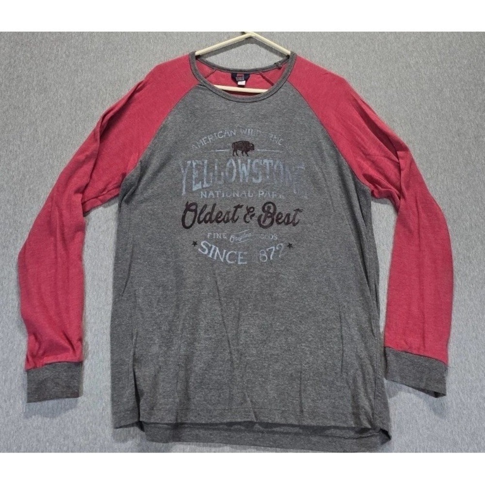 MV Sport Shirt Women XL Gray Pink Cotton Yellowstone National Park Raglan Sleeve
